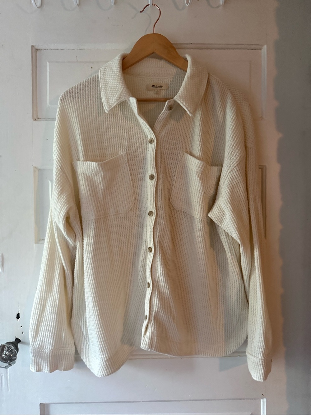 Madewell Ivory Waffle Knit Button-Up